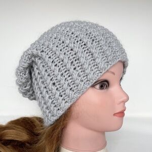 Cashmere Hat Gray Hand Knit Beanie, Warm Beret  Women's Winter Accessories